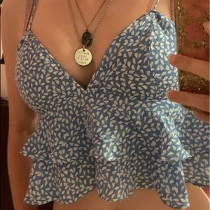 Blue and White Dress Forum Cropped Ruffle